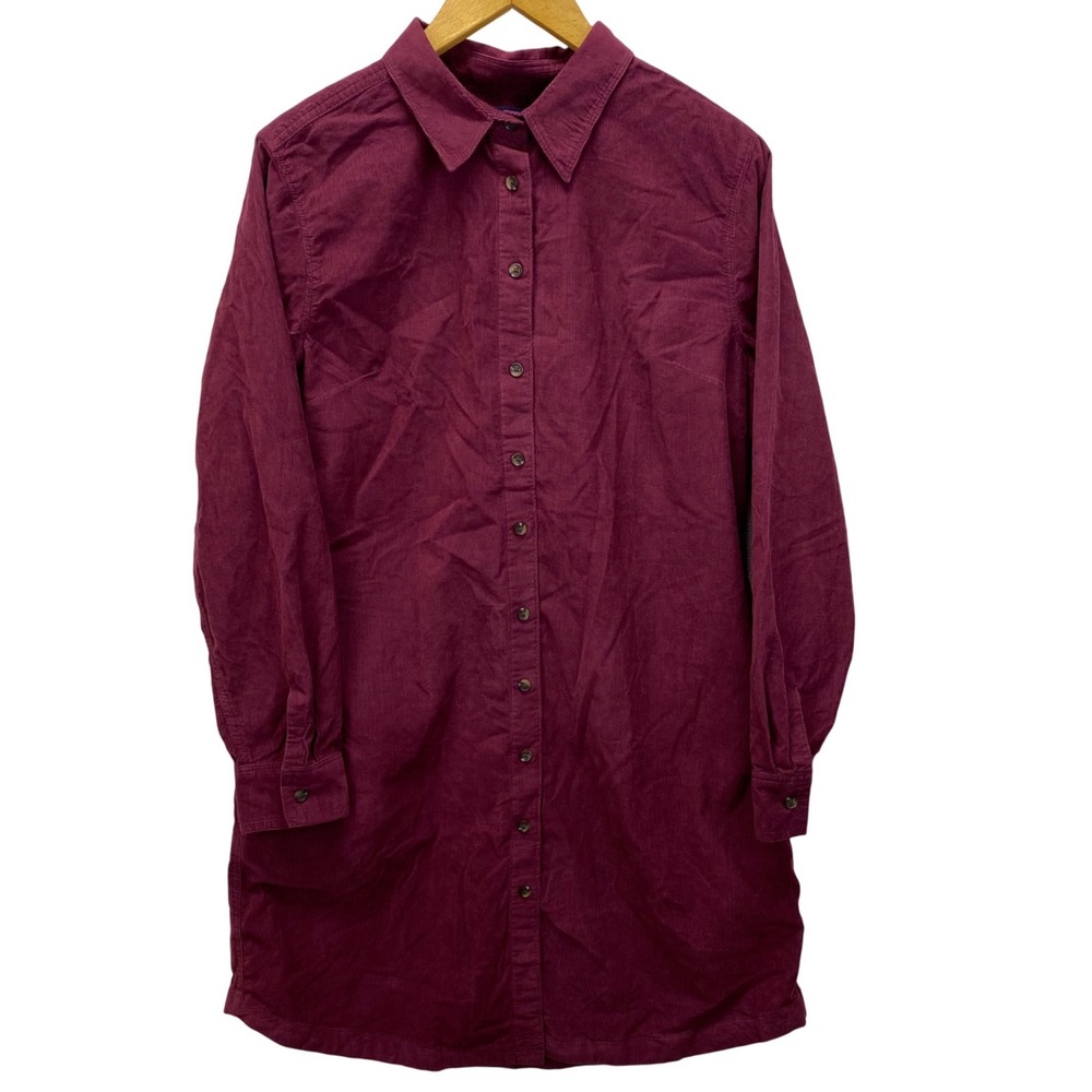 Lands End Corduroy‎ Shirt Dress Burgundy Long Sleeve Pockets Size M (10-12)